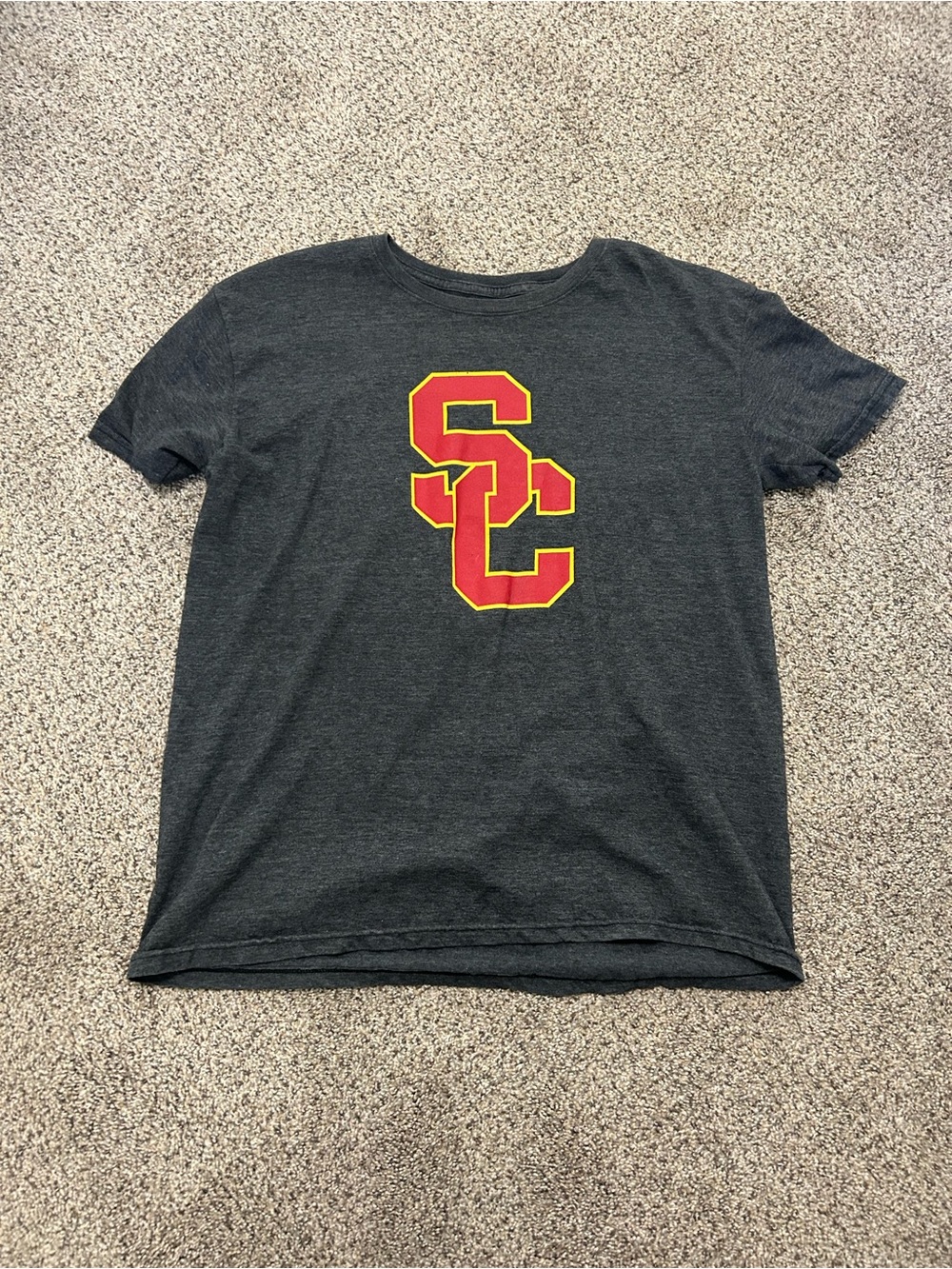 USC Grey Crewneck T-Shirt with Red & Gold Logo